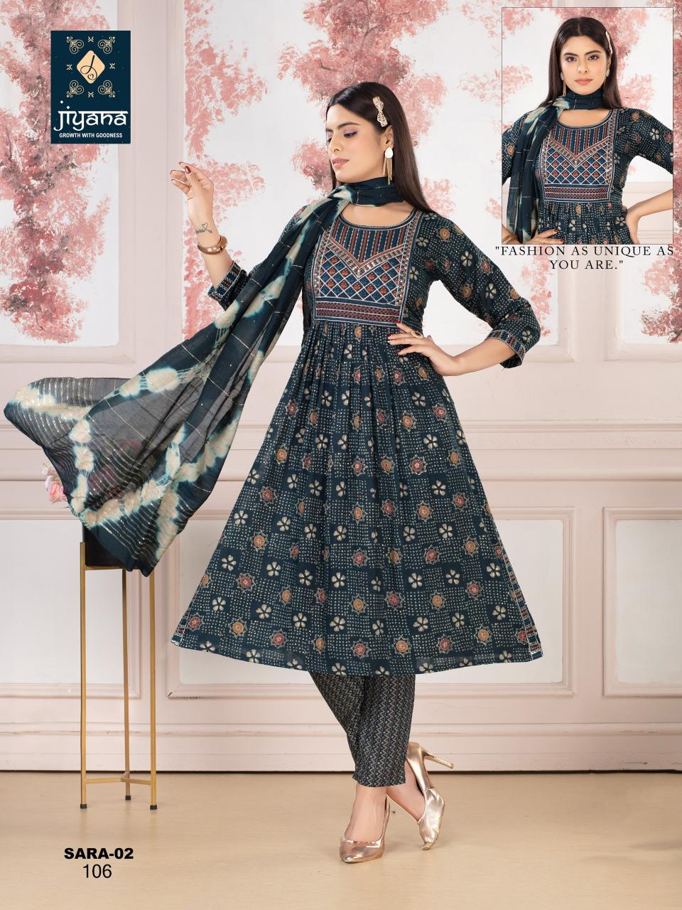 Jiyana Sara Vol 2 Rayon Foil Printed Kurti Bottom With Dupatta wholesale Kurti manufacturers in Surat