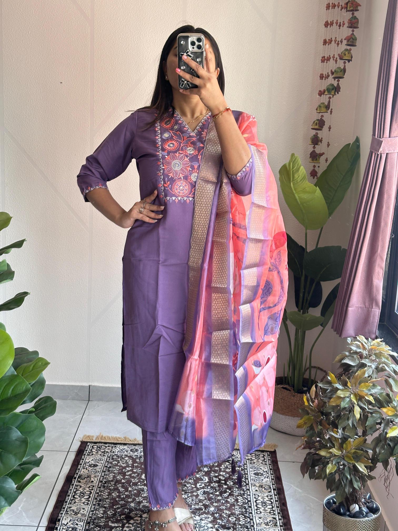 Kapda Wholesale Saanvi 2504 Roman Silk Embroidered Kurti Bottom With Dupatta wholesale market in Surat