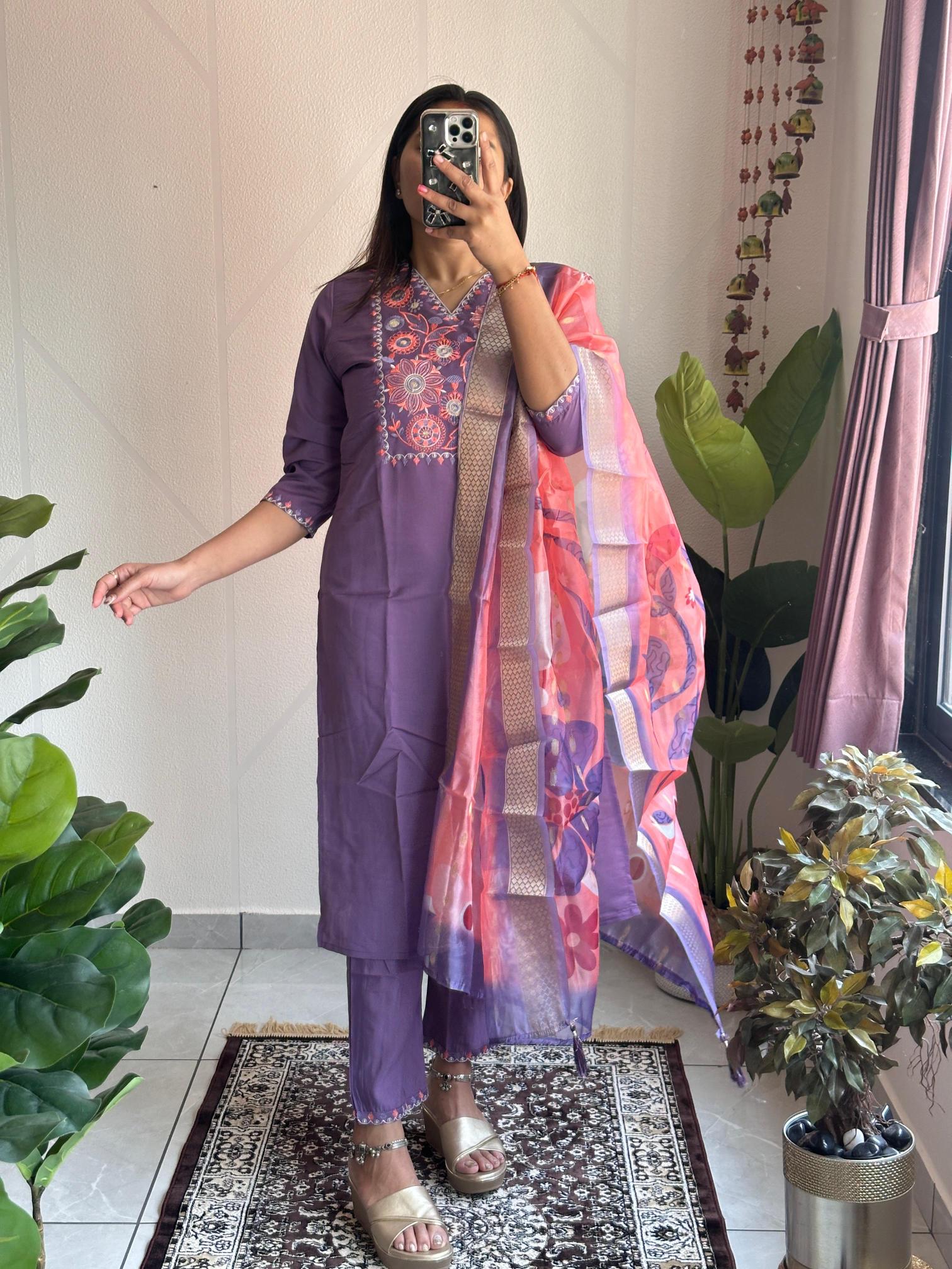 Kapda Wholesale Saanvi 2504 Roman Silk Embroidered Kurti Bottom With Dupatta wholesale market in Surat