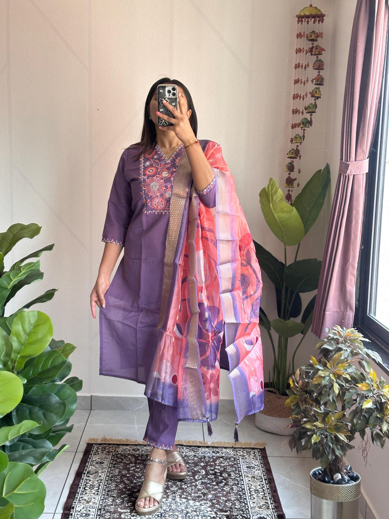 Kapda Wholesale Saanvi 2504 Roman Silk Embroidered Kurti Bottom With Dupatta wholesale market in Surat