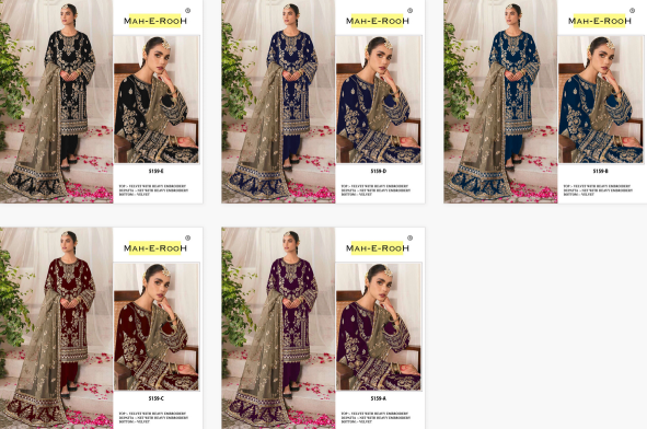 Mah E Rooh 5159 Velvet Embroidered Salwar Kameez wholesalers in India