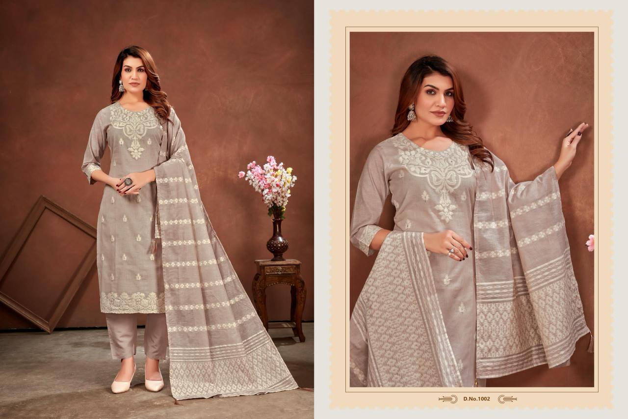 Poonam Cotton Candy Linen Blend Cotton Jacquard Kurti Bottom With Dupatta wholesaler of Kurti in Surat