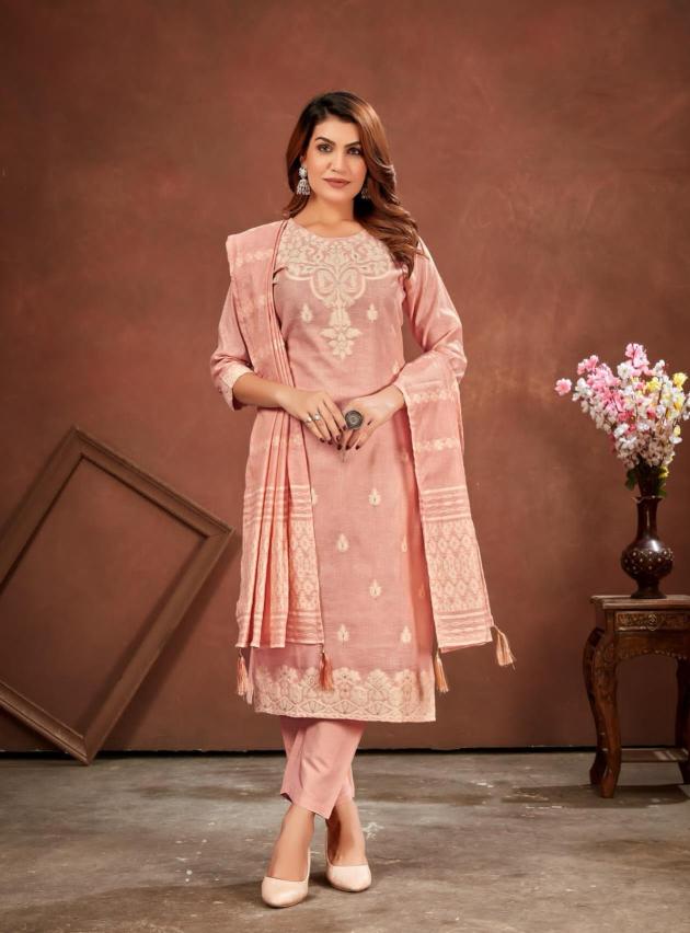 Poonam Cotton Candy Linen Blend Cotton Jacquard Kurti Bottom With Dupatta wholesaler of Kurti in Surat