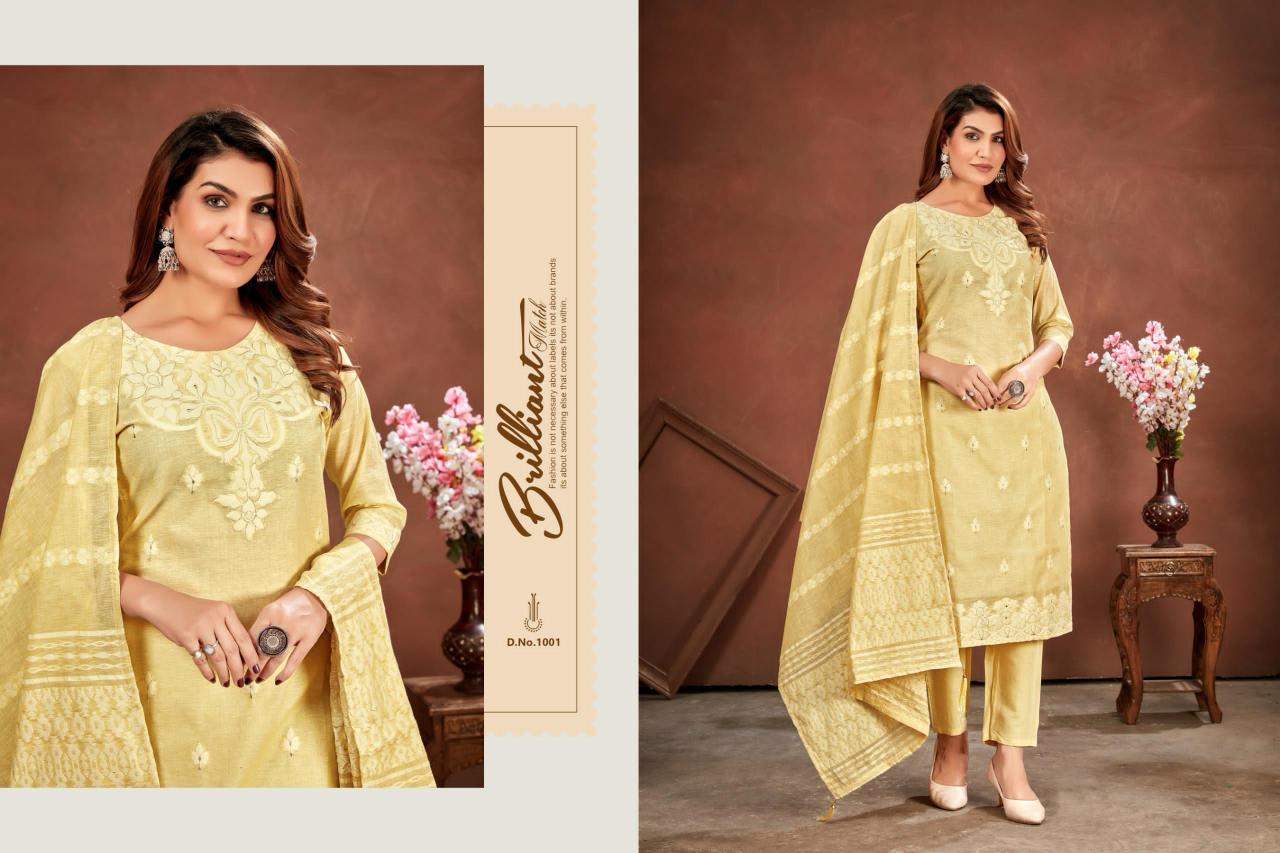 Poonam Cotton Candy Linen Blend Cotton Jacquard Kurti Bottom With Dupatta wholesaler of Kurti in Surat