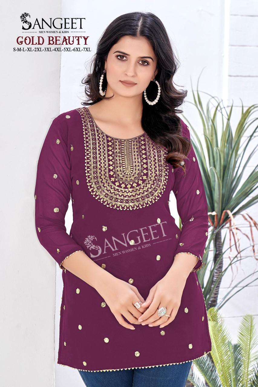 Sangeet Gold Beauty Georgette Lining Gold Embroidered Kurti wholesale market in Surat