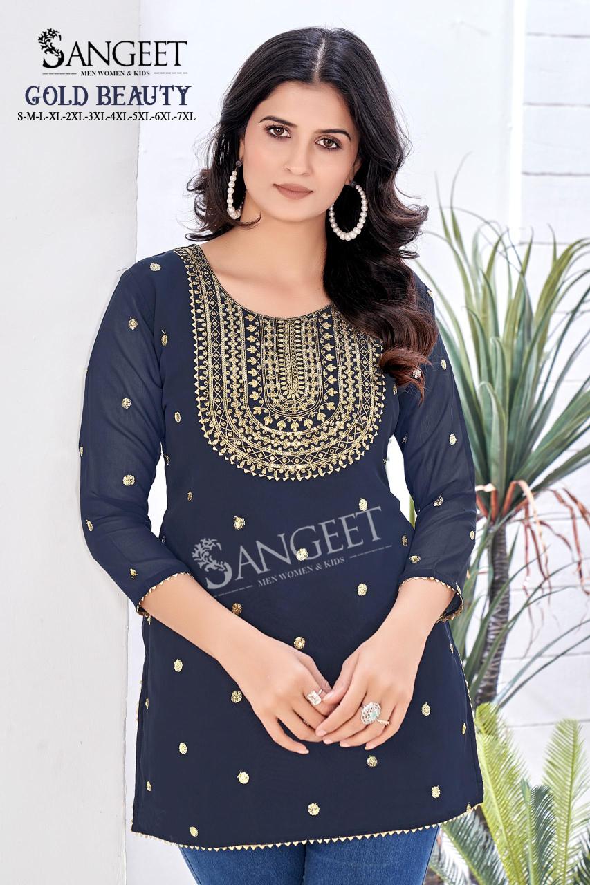 Sangeet Gold Beauty Georgette Lining Gold Embroidered Kurti wholesale market in Surat