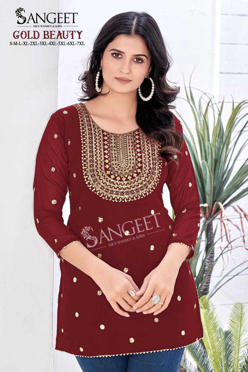 Sangeet Gold Beauty Georgette Lining Gold Embroidered Kurti wholesale market in Surat