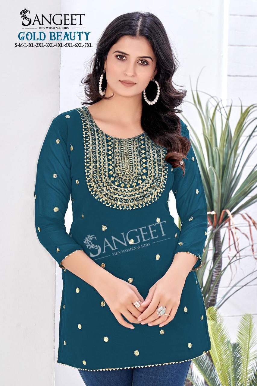 Sangeet Gold Beauty Georgette Lining Gold Embroidered Kurti wholesale market in Surat