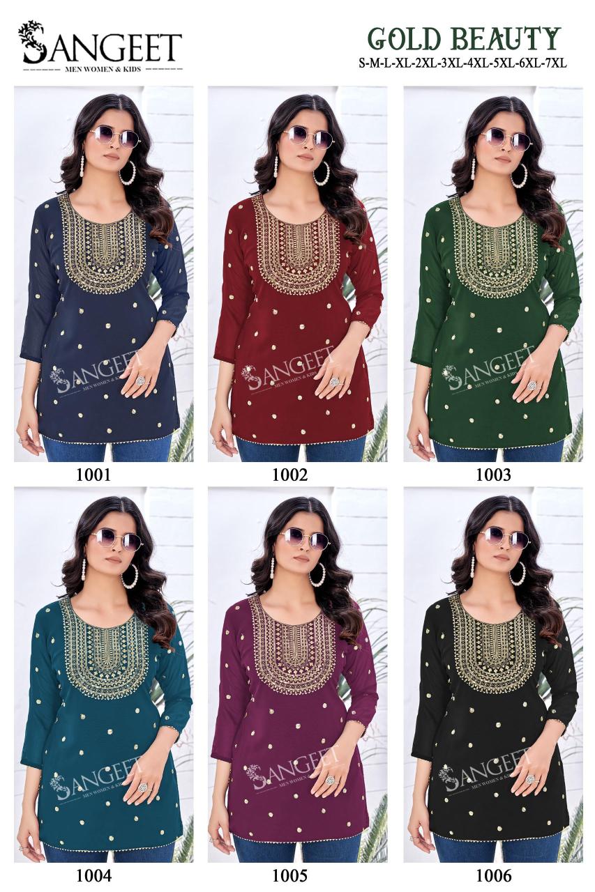 Sangeet Gold Beauty Georgette Lining Gold Embroidered Kurti wholesale market in Surat