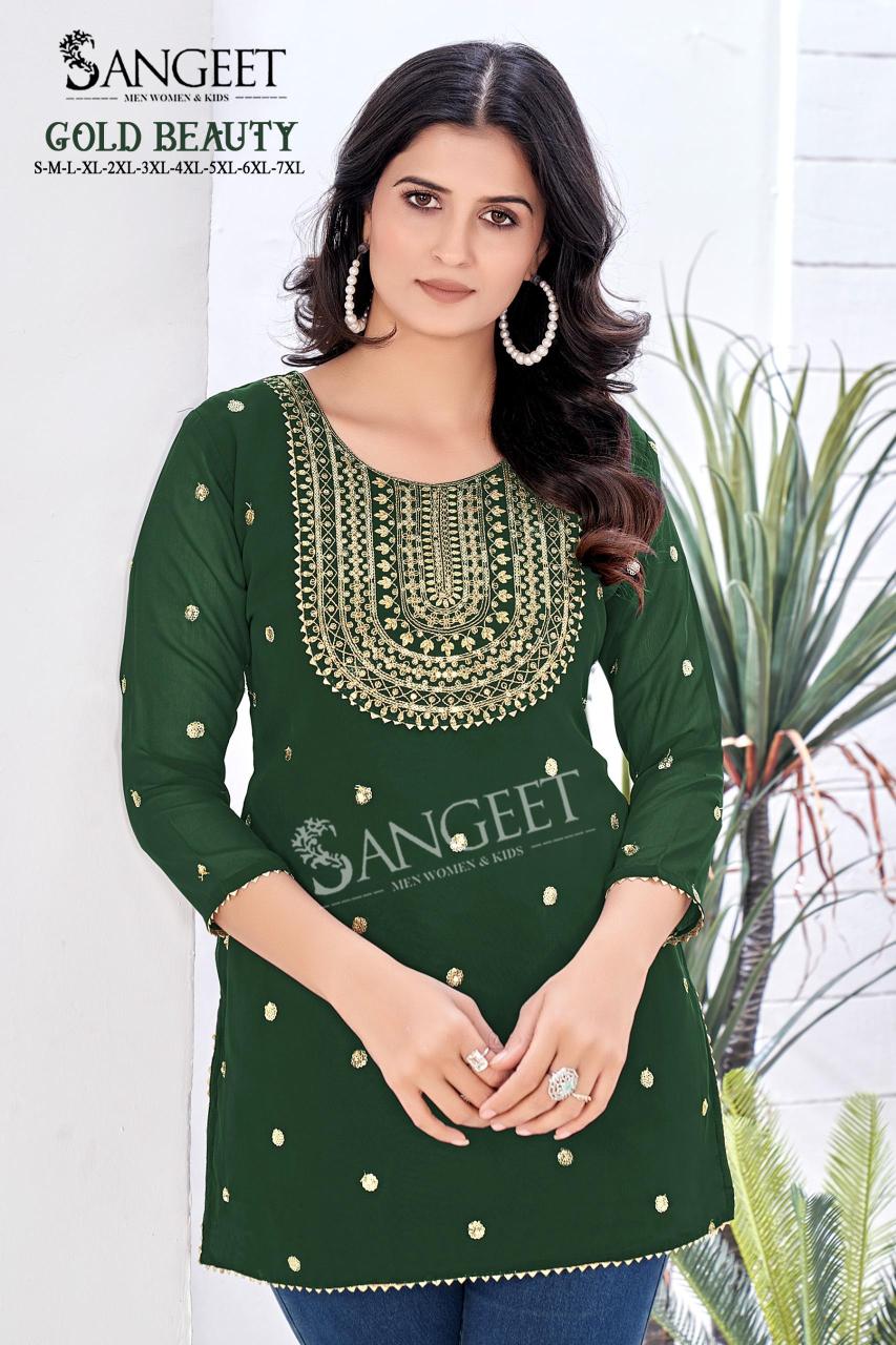 Sangeet Gold Beauty Georgette Lining Gold Embroidered Kurti wholesale market in Surat
