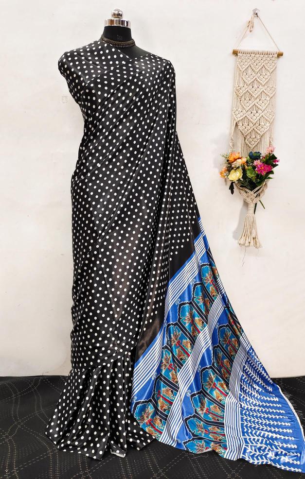 Ajrakh printed semi gajji Printed saree wholesale