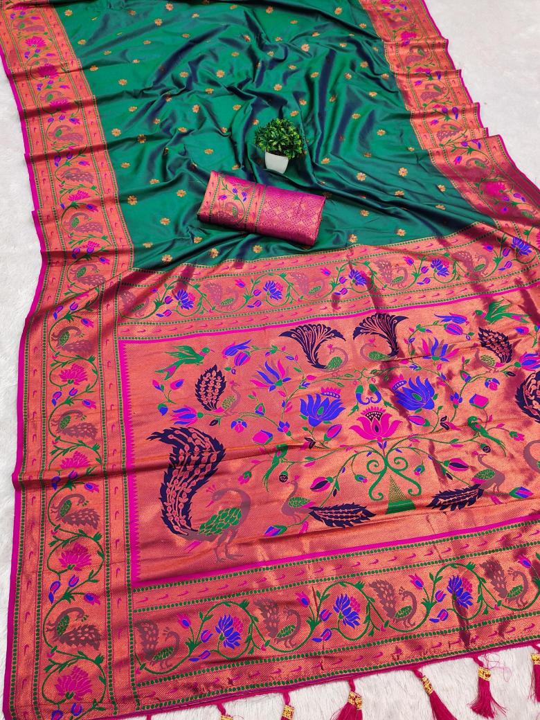 Coin paithani soft silk zari weawing meenakari Saree wholesalers online