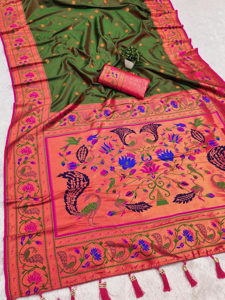 Coin paithani soft silk zari weawing meenakari Saree wholesalers online