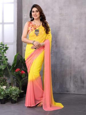 GC georgette with lace work Wholesale saree suppliers