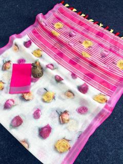 GC soft lenin silver zari patti Wholesale saree market in Mumbai