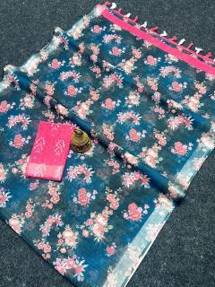GC soft lenin with silver zari patti Saree suppliers in Surat