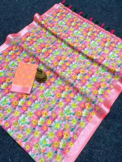 GC soft lenin with silver zari patti Saree suppliers in Surat