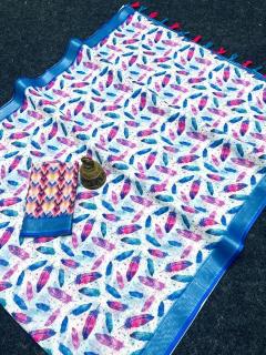 GC soft lenin with silver zari patti Saree suppliers in Surat