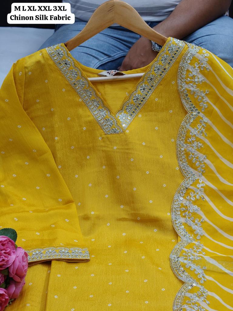 Karma chinon silk v neck 3 kurti indian clothes