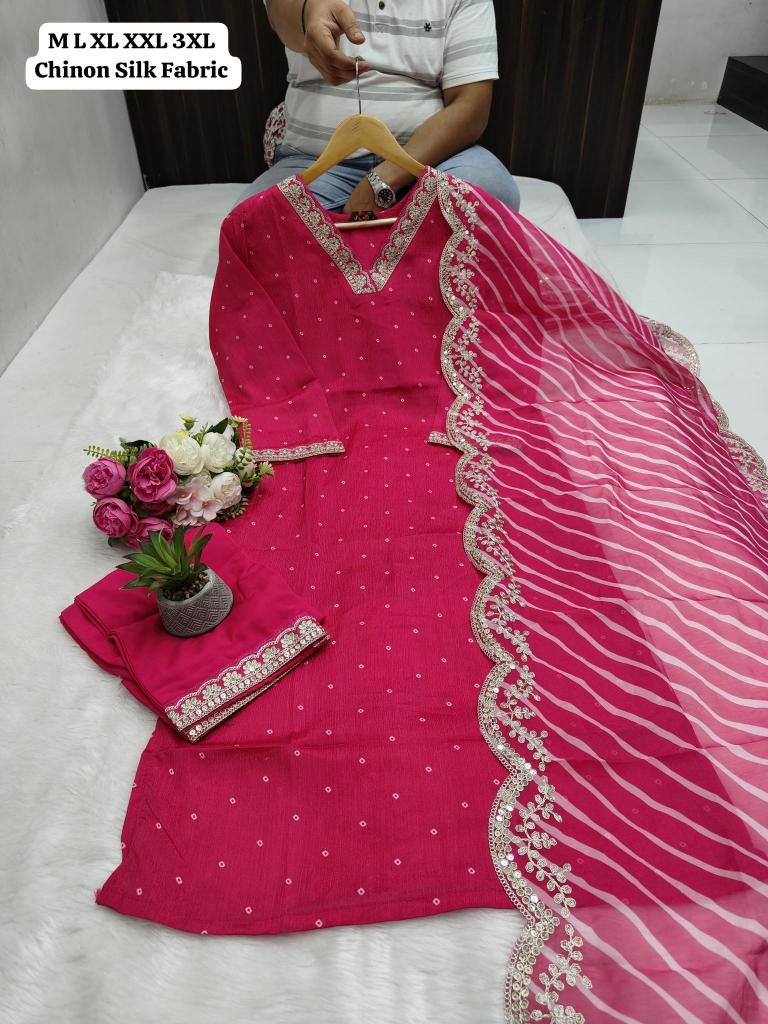 Karma chinon silk v neck 3 kurti indian clothes