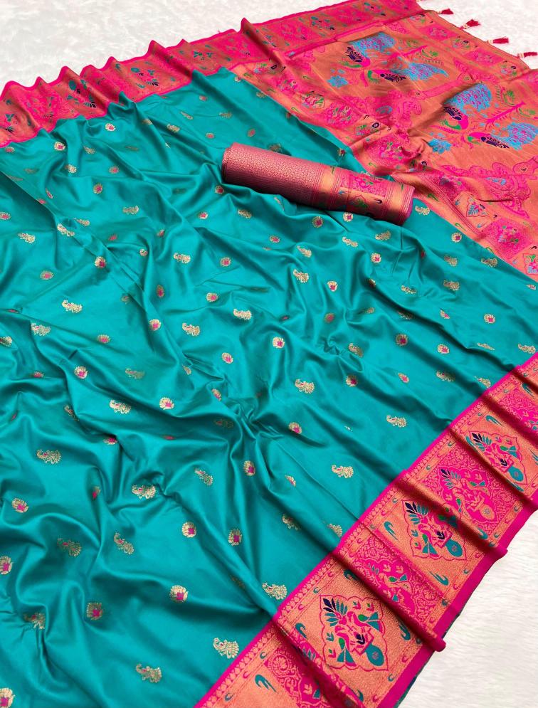 Kiva paithani soft silk with zari weawing meenakari Saree manufacturer in delhi