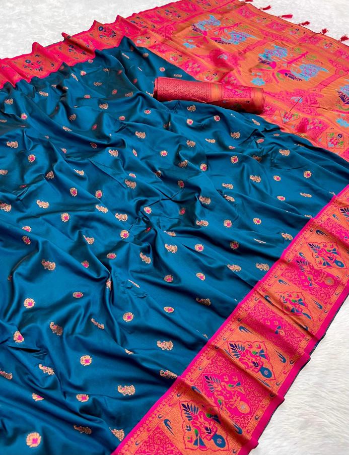 Kiva paithani soft silk with zari weawing meenakari Saree manufacturer in delhi