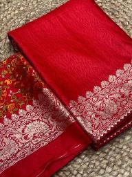Pure kashmiri kadhai weaved russian cotton silk Latest sarees for boutique in India