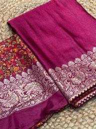 Pure kashmiri kadhai weaved russian cotton silk Latest sarees for boutique in India