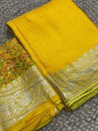 Pure kashmiri kadhai weaved russian cotton silk Latest sarees for boutique in India