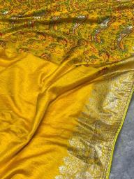 Pure kashmiri kadhai weaved russian cotton silk Latest sarees for boutique in India