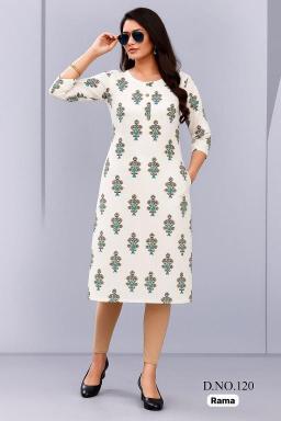 Shorya white straight rayon printed indian designer kurti online