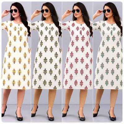 Shorya white straight rayon printed indian designer kurti online