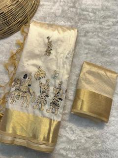 Special tusser quality with kalankari Indian Saree wholesaler