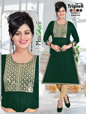 TripleR rayon embroidery indian kurti size chart