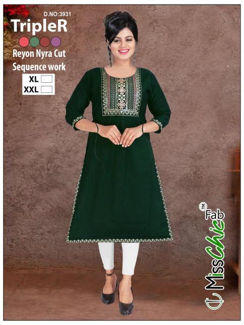 TripleR rayon embroidery indian kurti size chart