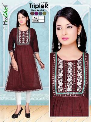 TripleR rayon embroidery indian kurti size chart