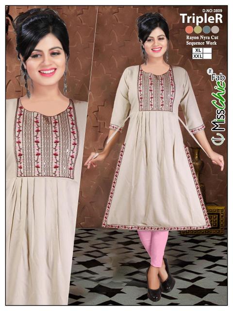 TripleR rayon embroidery indian kurti size chart