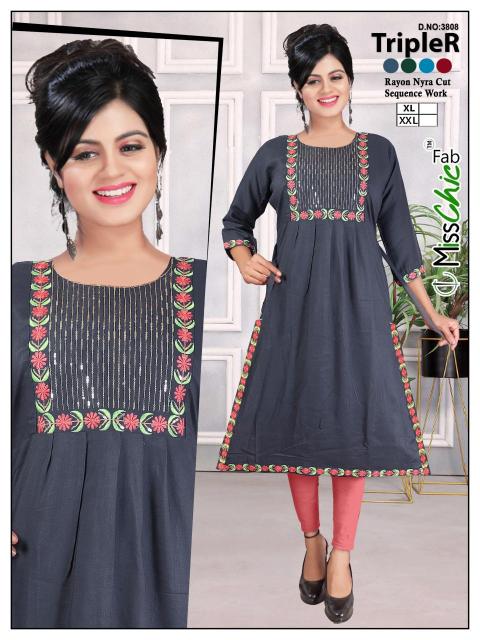TripleR rayon embroidery indian kurti size chart