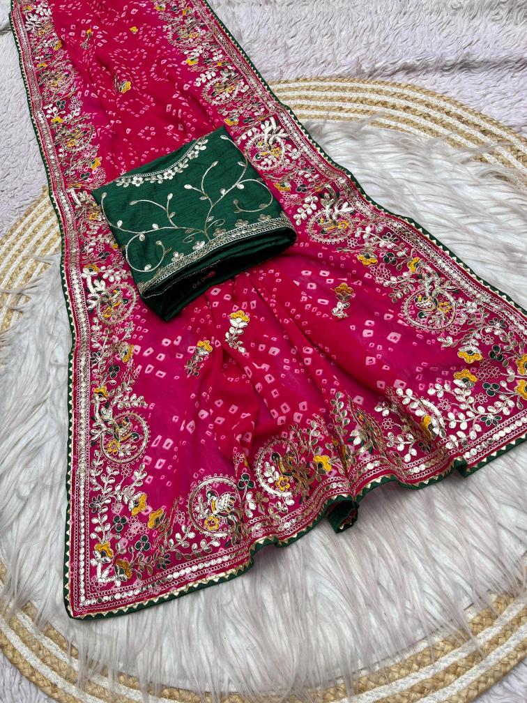Vinayak saavan special soft georgette bandej Bridal sarees for boutique
