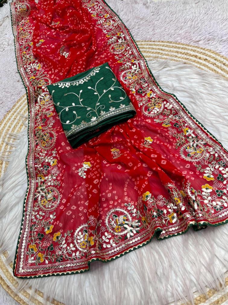 Vinayak saavan special soft georgette bandej Bridal sarees for boutique