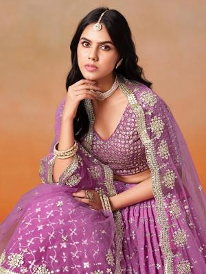 Zeel Clothing OMBRE Georgette rani Pink Lehenga choli retailers in India