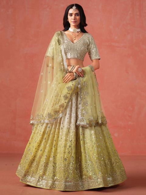 Zeel Clothing OMBRE YELLOW Georgette Heavy work lehenga choli suppliers