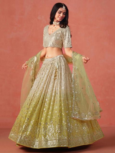 Zeel Clothing OMBRE YELLOW Georgette Heavy work lehenga choli suppliers