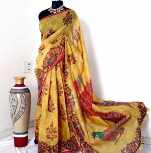 Akshara linen digital kalamkari print Wholesale Saree Shops in Ahmedabad