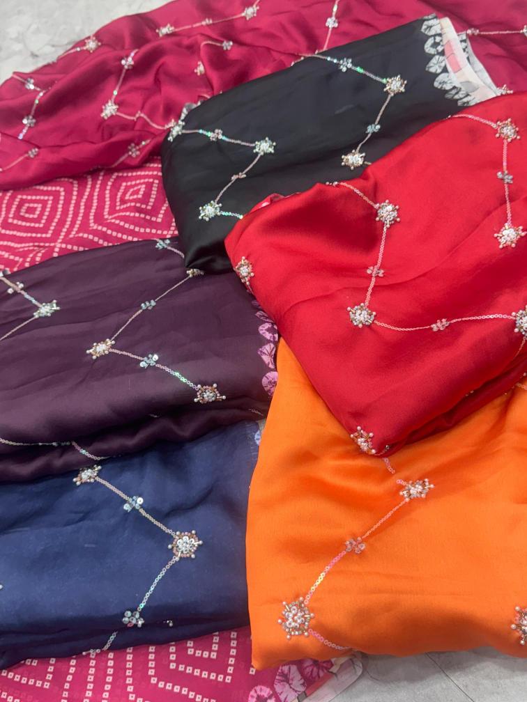 Akshara satin georgette ajrakh printed Saree wholesale market in Ahmedabad