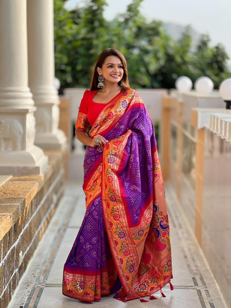 Anupama bandhani paithani rakhi Printed saree manufacturers