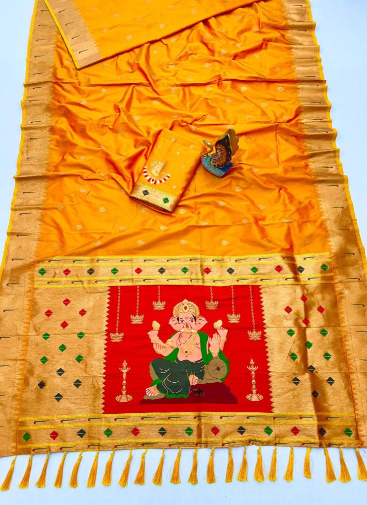 Anupama Ganpati special ganesh paithani soft silk Bridal sarees wholesale market
