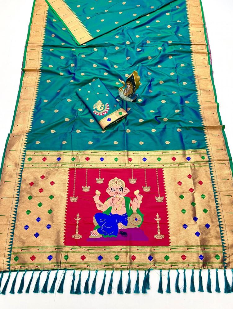 Anupama Ganpati special ganesh paithani soft silk Bridal sarees wholesale market