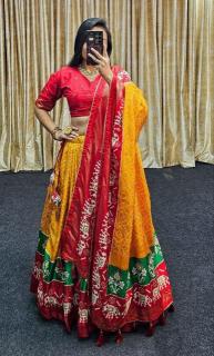 Ekta bandhni Tussar Silk lehenga wholesale in hyderabad