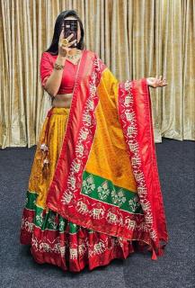 Ekta bandhni Tussar Silk lehenga wholesale in hyderabad